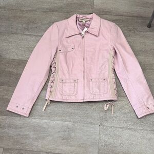 Pink Leather Biker Lace Jacket